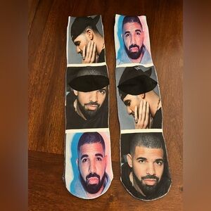 New Super Vibrant Drake Multicolor Block Repeated Photo-Real Print Crew Socks